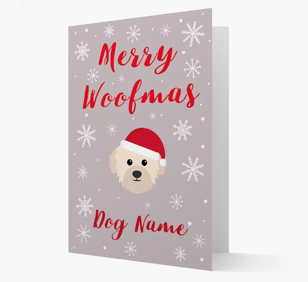 'Merry Woofmas {dogsName}' Card with your {breedFullName} Christmas Icon