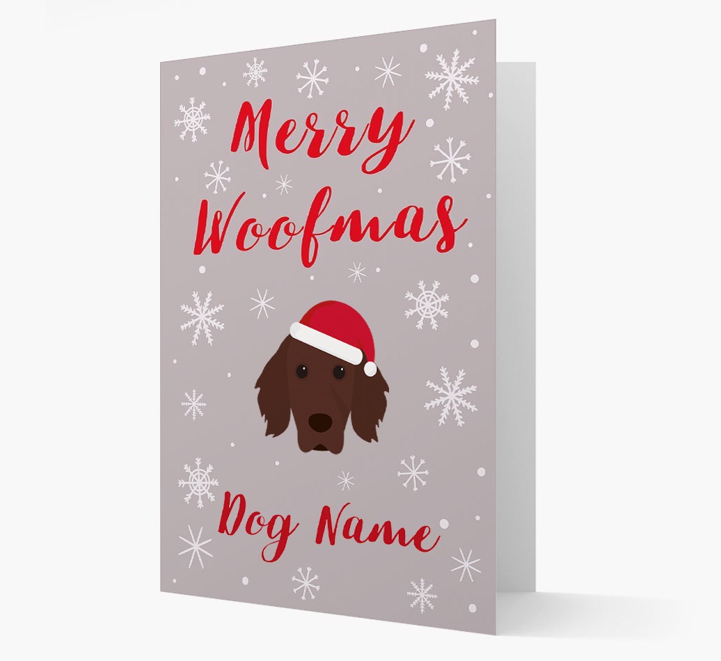 'Merry Woofmas {dogsName}' Card with your {breedFullName} Christmas Icon