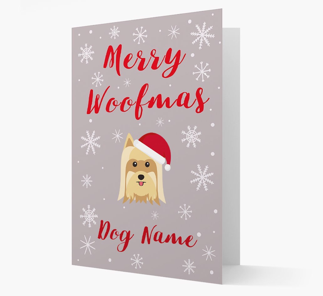 'Merry Woofmas {dogsName}' Card with your {breedFullName} Christmas Icon