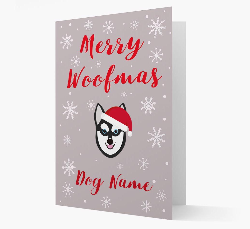 'Merry Woofmas {dogsName}' Card with your {breedFullName} Christmas Icon