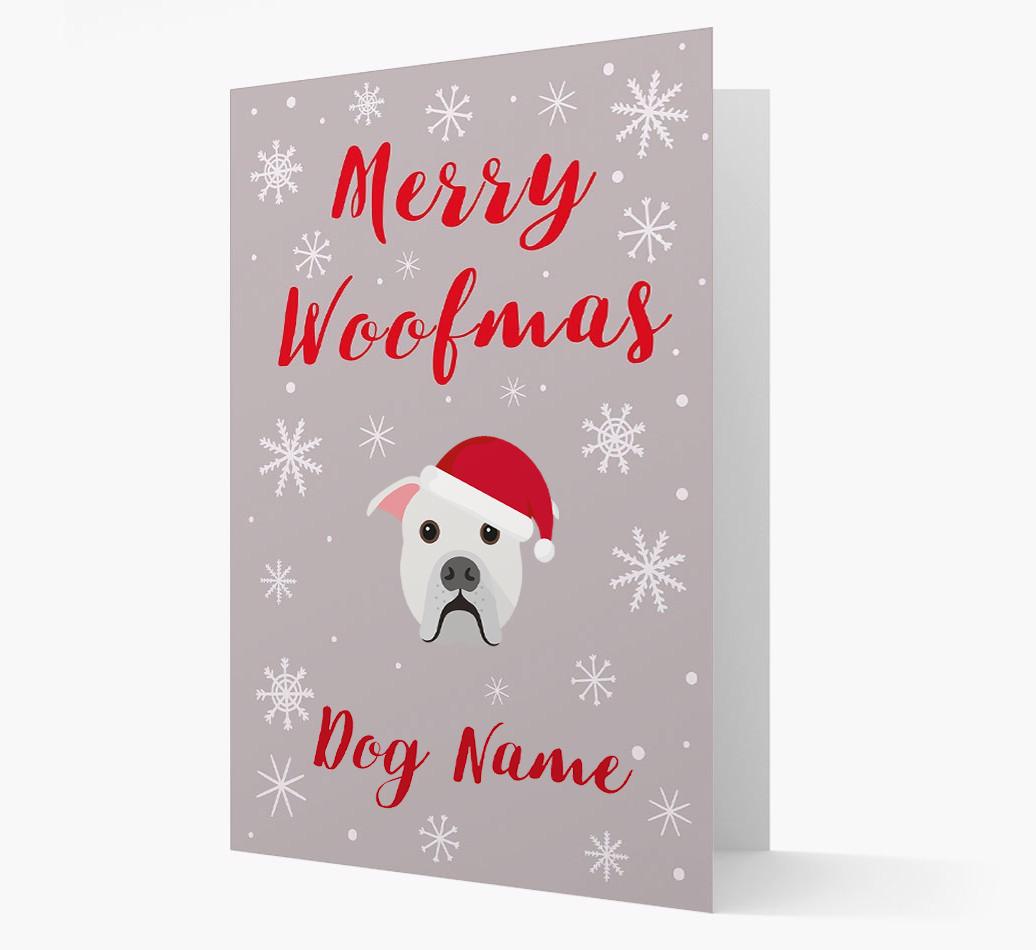 'Merry Woofmas {dogsName}' Card with your {breedFullName} Christmas Icon