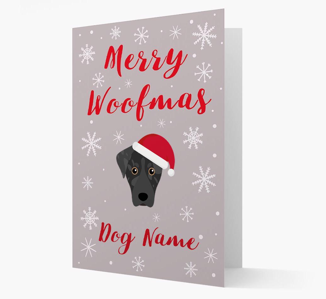 'Merry Woofmas {dogsName}' Card with your {breedFullName} Christmas Icon