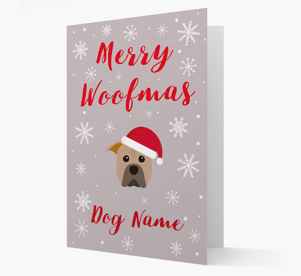 'Merry Woofmas {dogsName}' Card with your {breedFullName} Christmas Icon