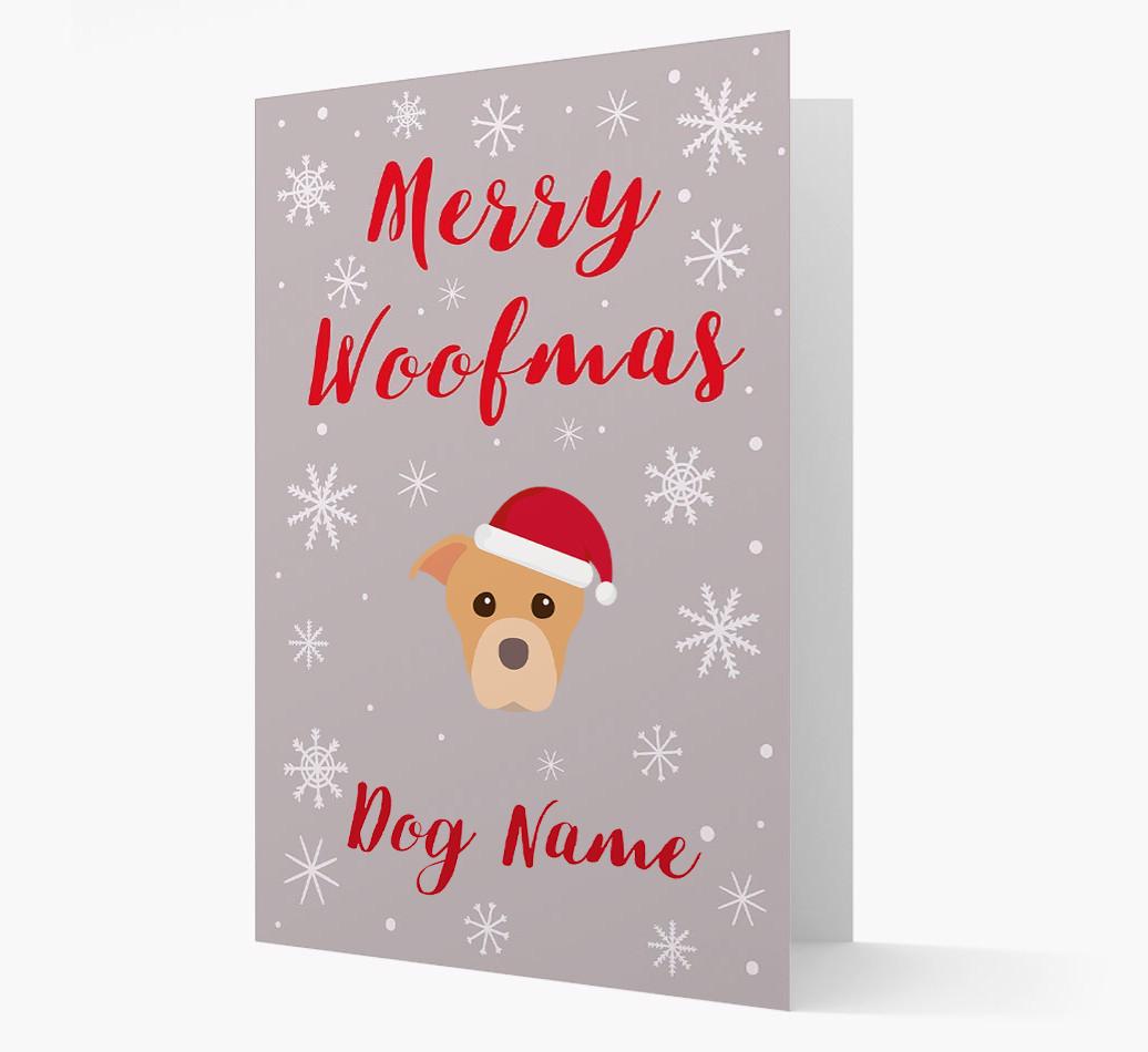 'Merry Woofmas {dogsName}' Card with your {breedFullName} Christmas Icon