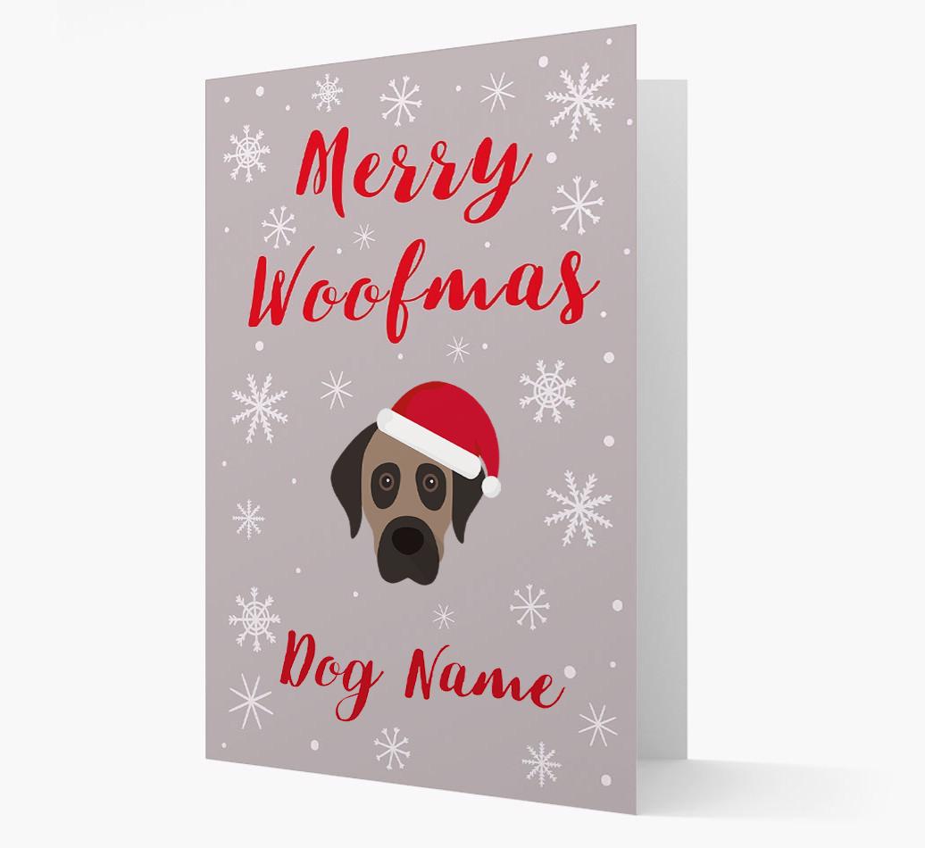 'Merry Woofmas {dogsName}' Card with your {breedFullName} Christmas Icon