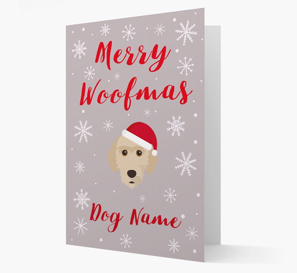'Merry Woofmas {dogsName}' Card with your {breedFullName} Christmas Icon