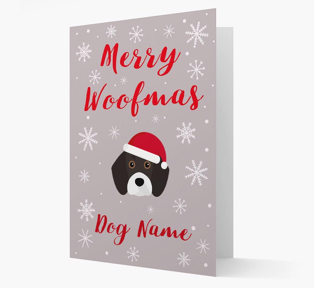 'Merry Woofmas {dogsName}' Card with your {breedFullName} Christmas Icon