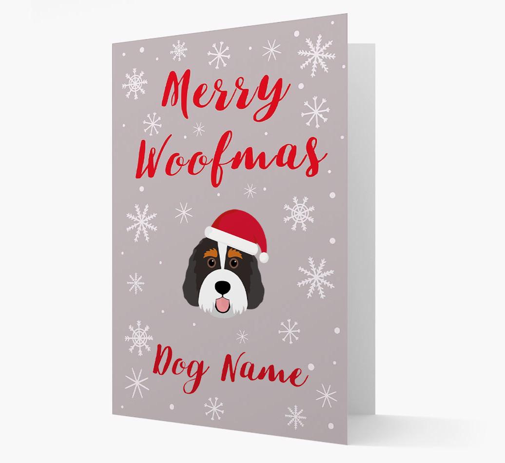 'Merry Woofmas {dogsName}' Card with your {breedFullName} Christmas Icon