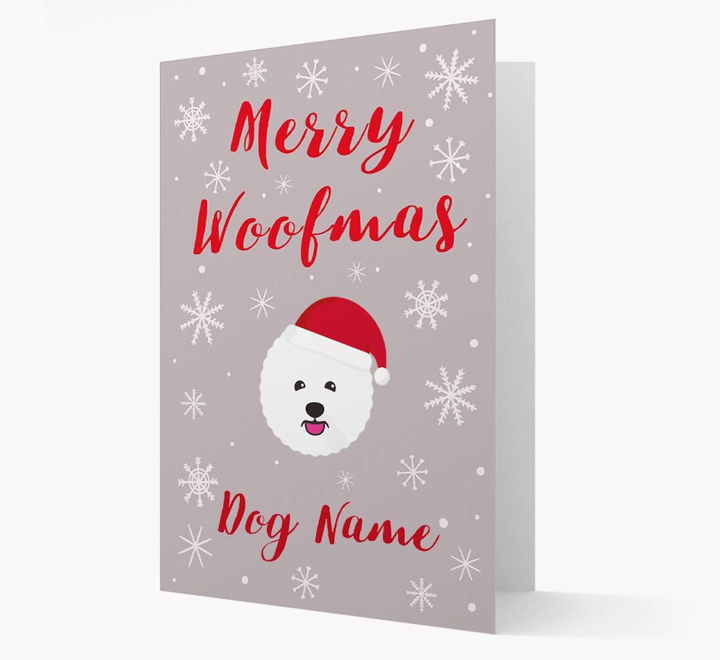 'Merry Woofmas {dogsName}' Card with your {breedFullName} Christmas Icon