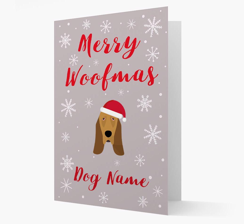 'Merry Woofmas {dogsName}' Card with your {breedFullName} Christmas Icon