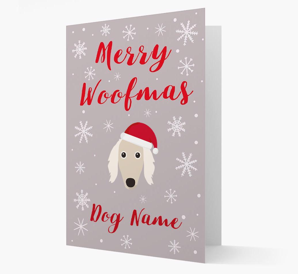 'Merry Woofmas {dogsName}' Card with your {breedFullName} Christmas Icon