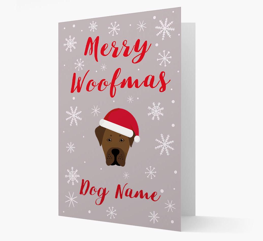 'Merry Woofmas {dogsName}' Card with your {breedFullName} Christmas Icon