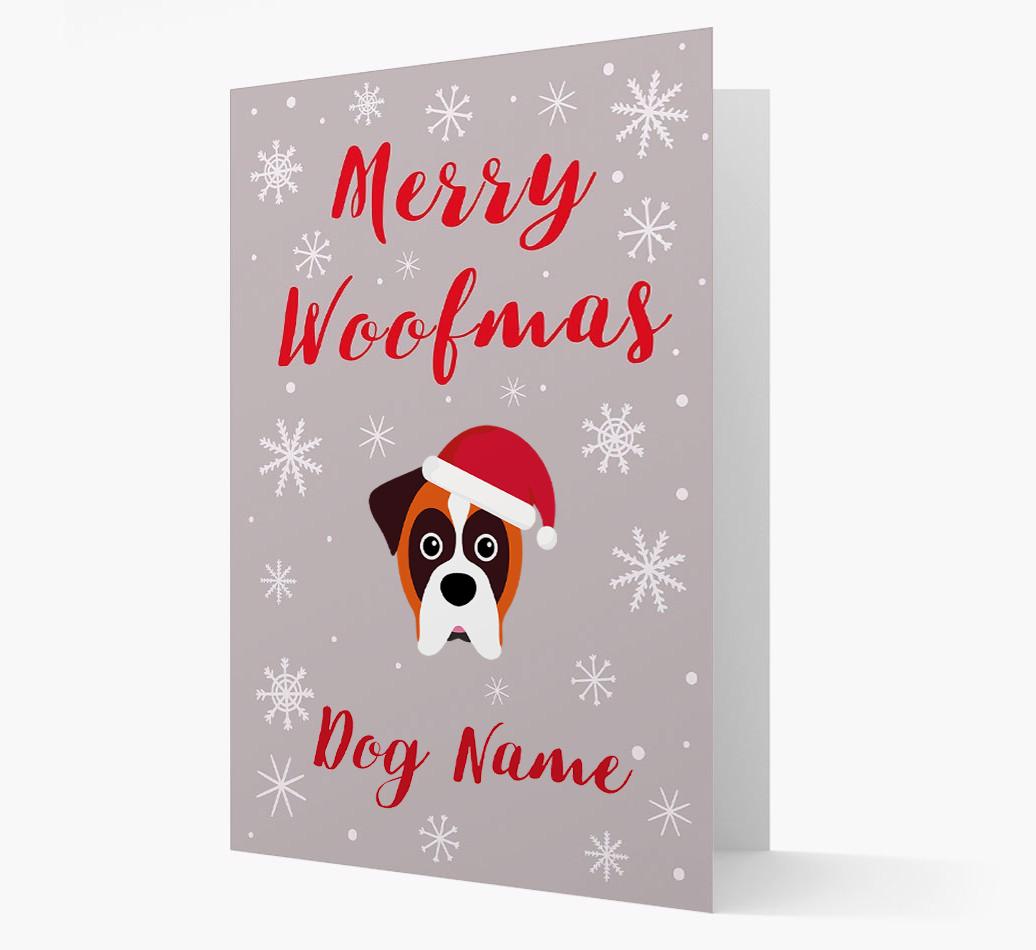 'Merry Woofmas {dogsName}' Card with your {breedFullName} Christmas Icon