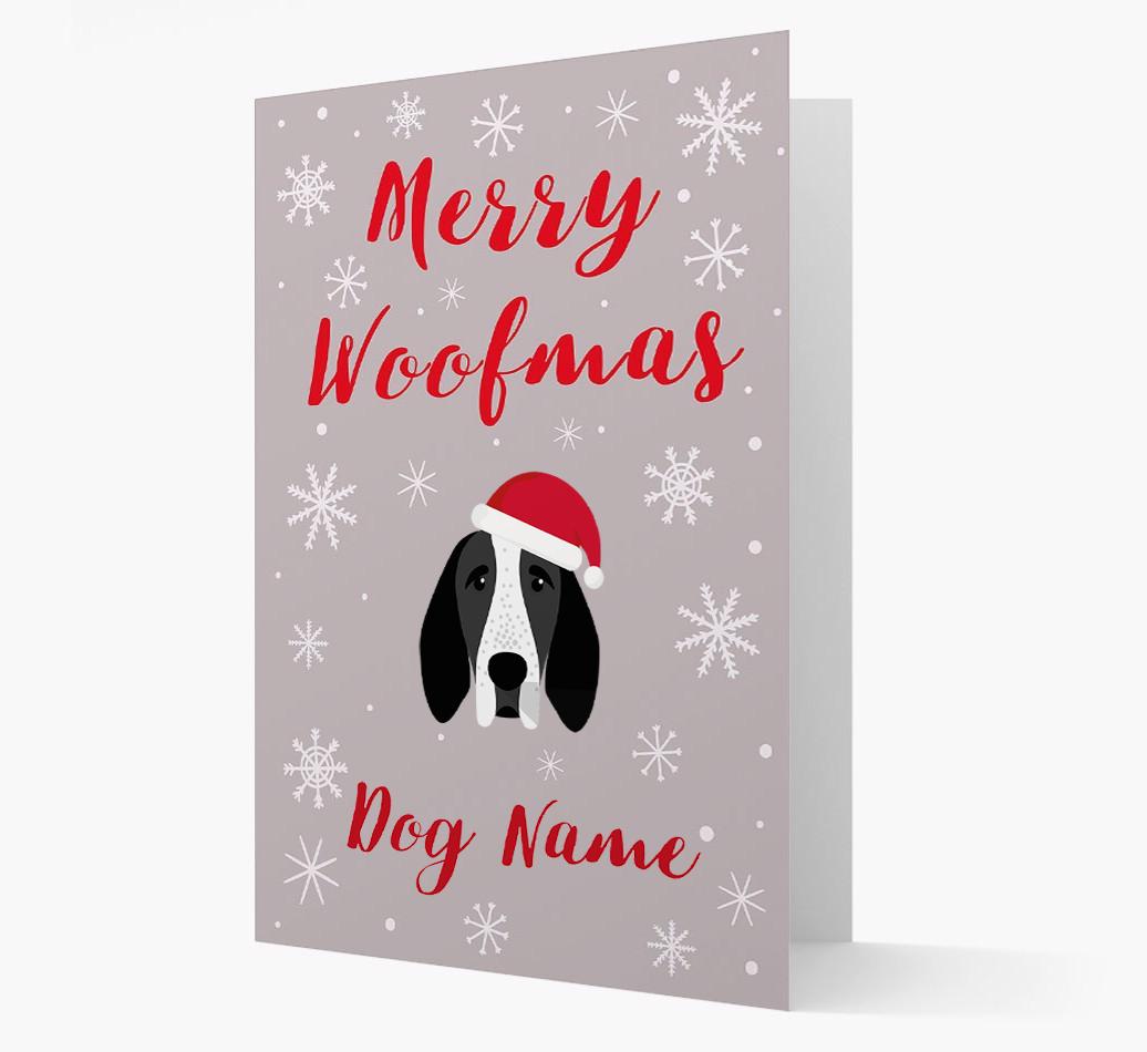 'Merry Woofmas {dogsName}' Card with your {breedFullName} Christmas Icon