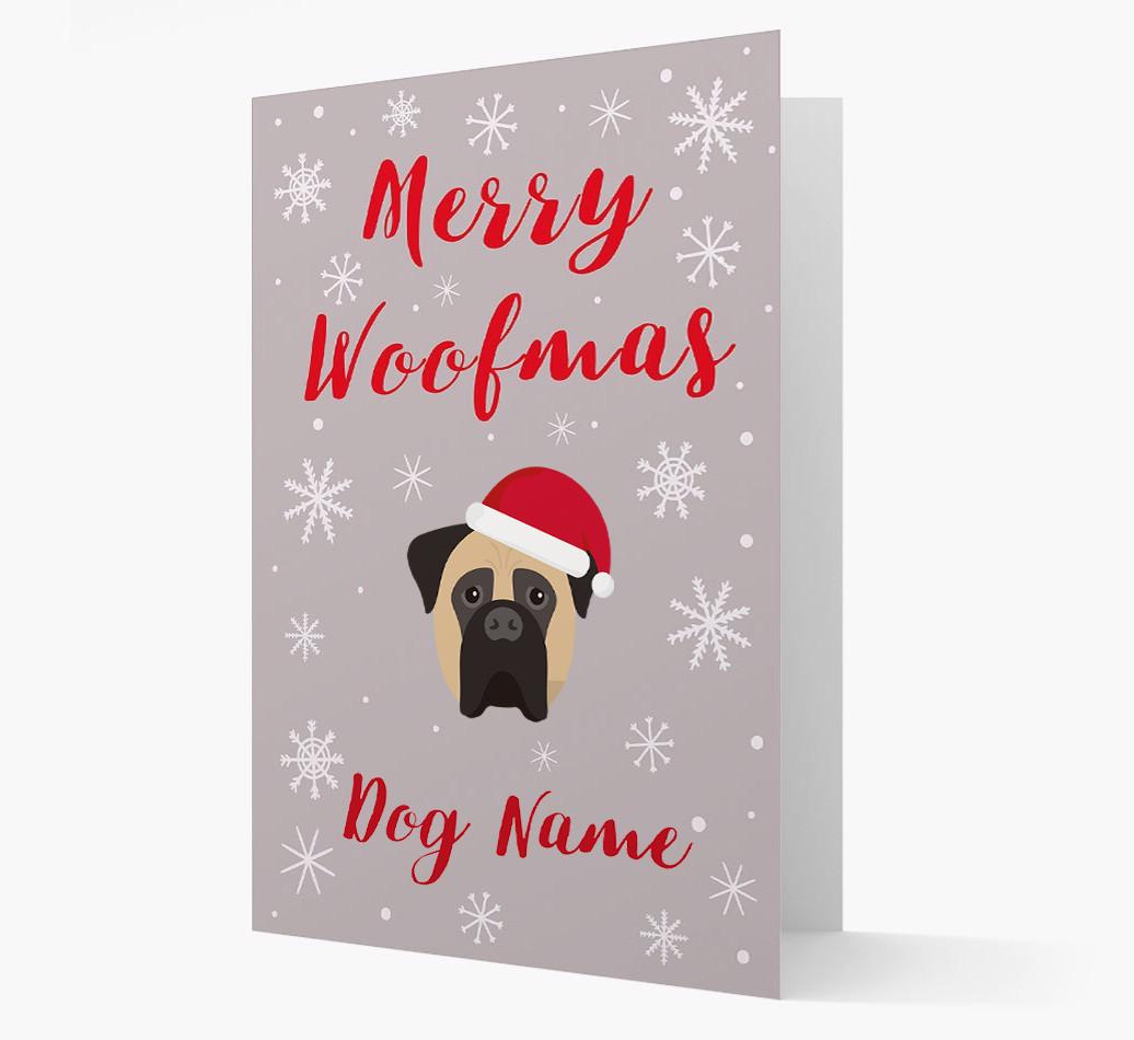 'Merry Woofmas {dogsName}' Card with your {breedFullName} Christmas Icon