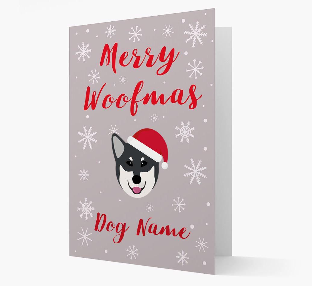 'Merry Woofmas {dogsName}' Card with your {breedFullName} Christmas Icon