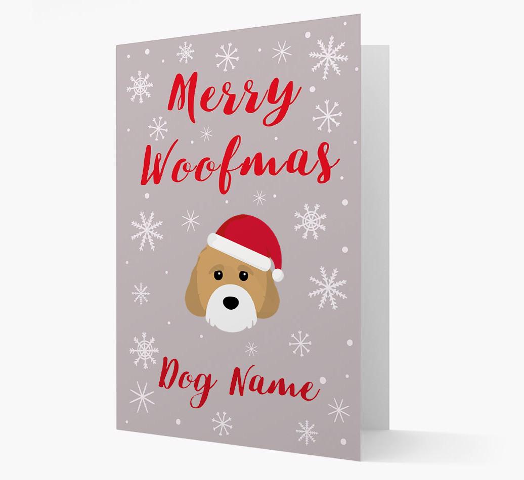 'Merry Woofmas {dogsName}' Card with your {breedFullName} Christmas Icon