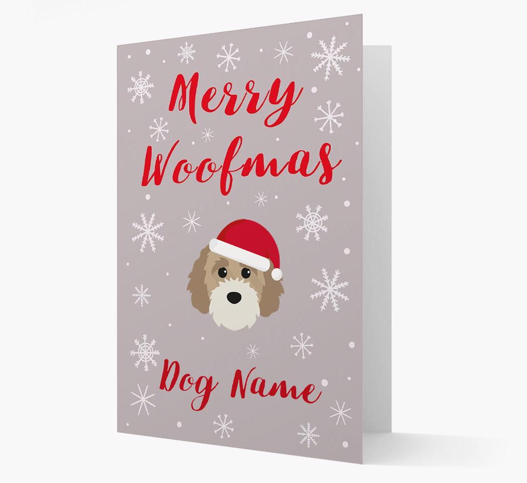 'Merry Woofmas {dogsName}' Card with your {breedFullName} Christmas Icon
