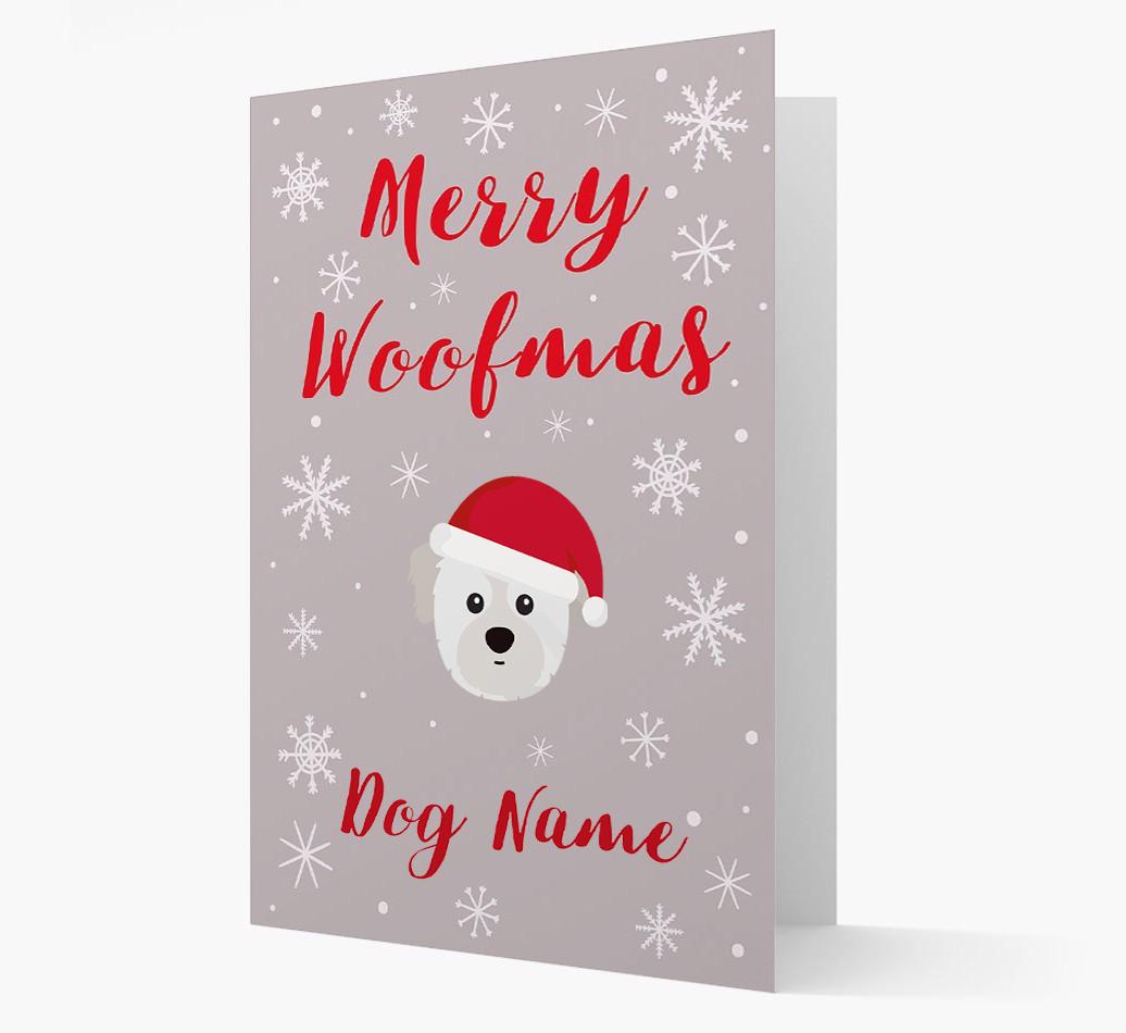 'Merry Woofmas {dogsName}' Card with your {breedFullName} Christmas Icon