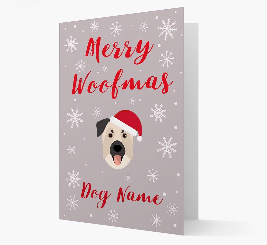 'Merry Woofmas {dogsName}' Card with your {breedFullName} Christmas Icon