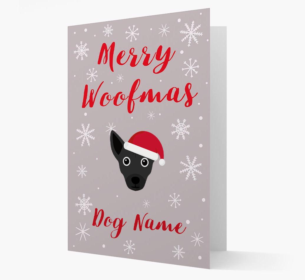 'Merry Woofmas {dogsName}' Card with your {breedFullName} Christmas Icon
