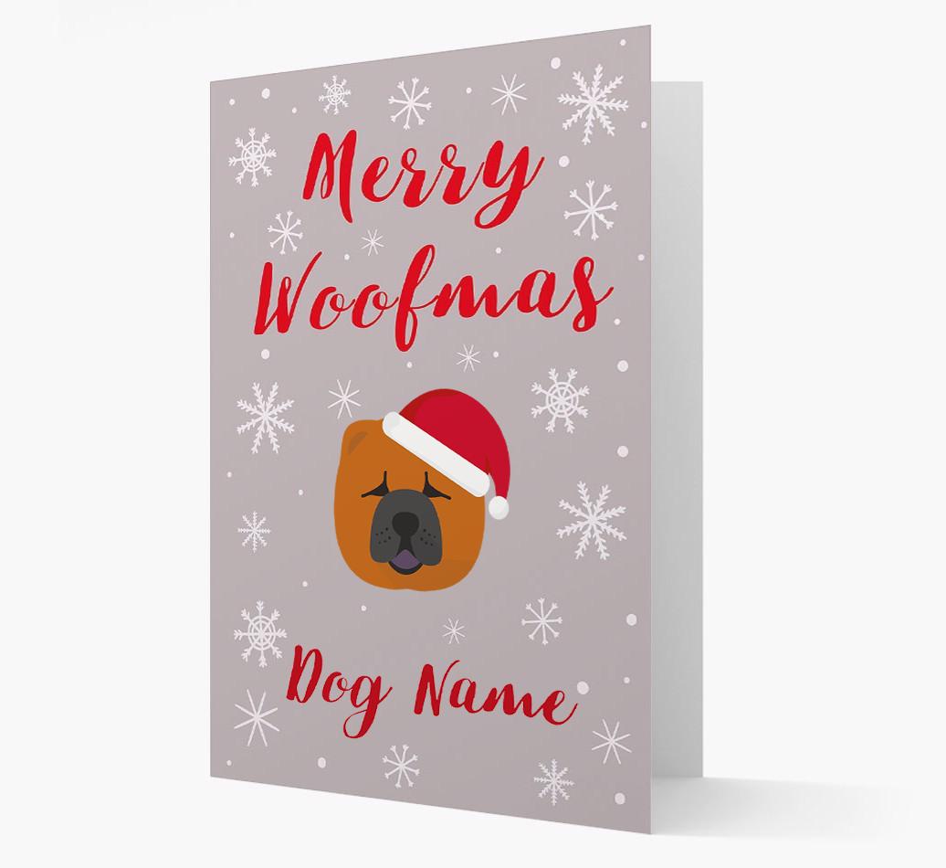 'Merry Woofmas {dogsName}' Card with your {breedFullName} Christmas Icon