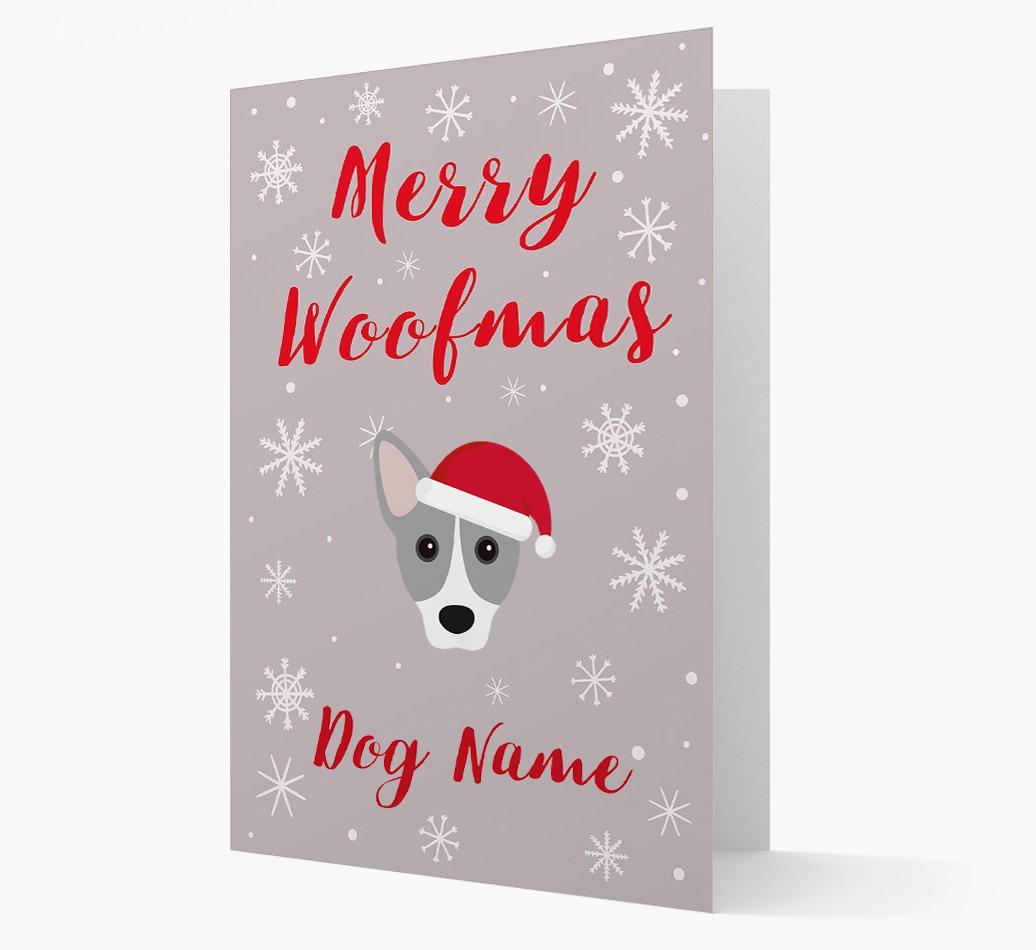'Merry Woofmas {dogsName}' Card with your {breedFullName} Christmas Icon