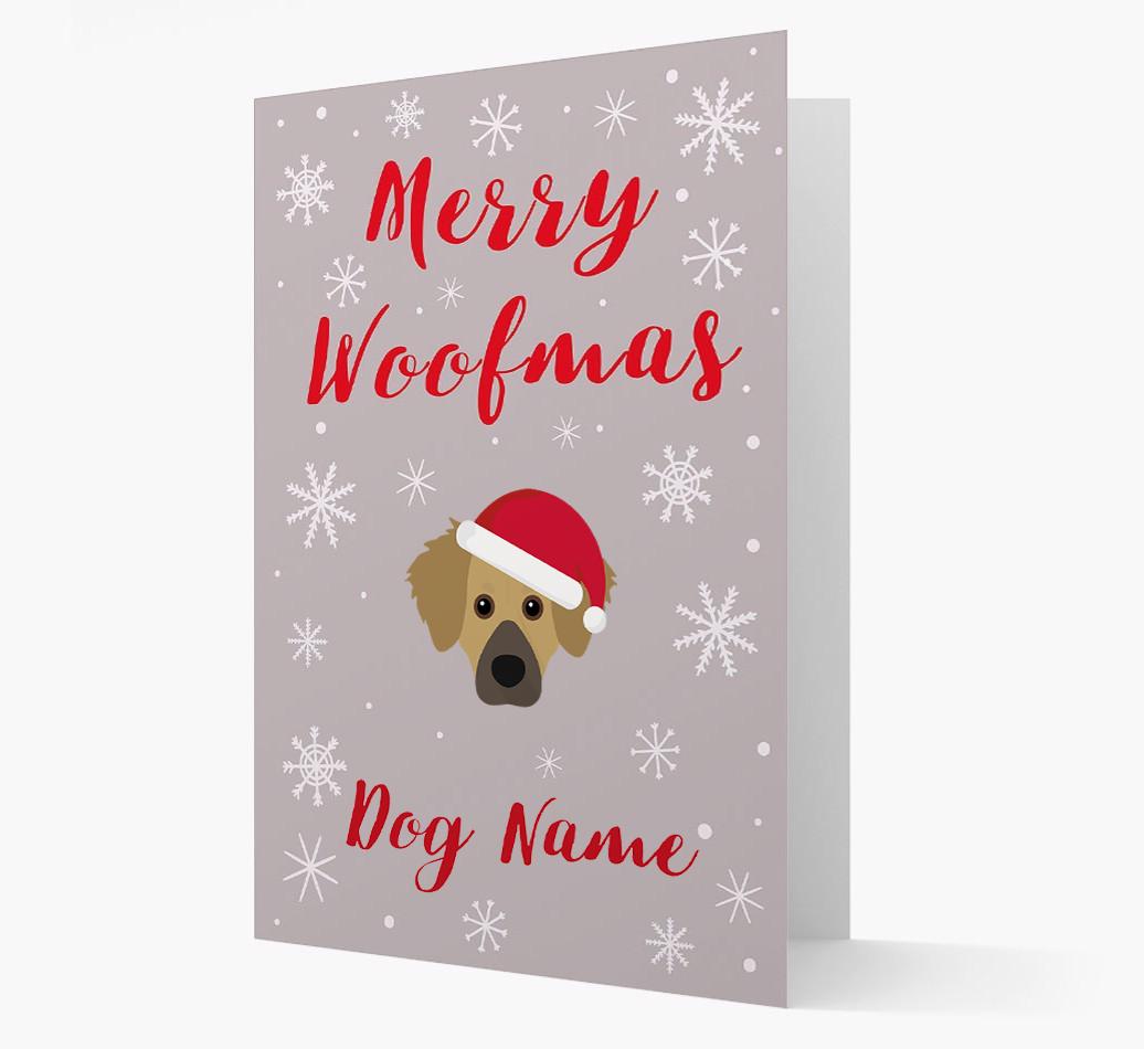 'Merry Woofmas {dogsName}' Card with your {breedFullName} Christmas Icon