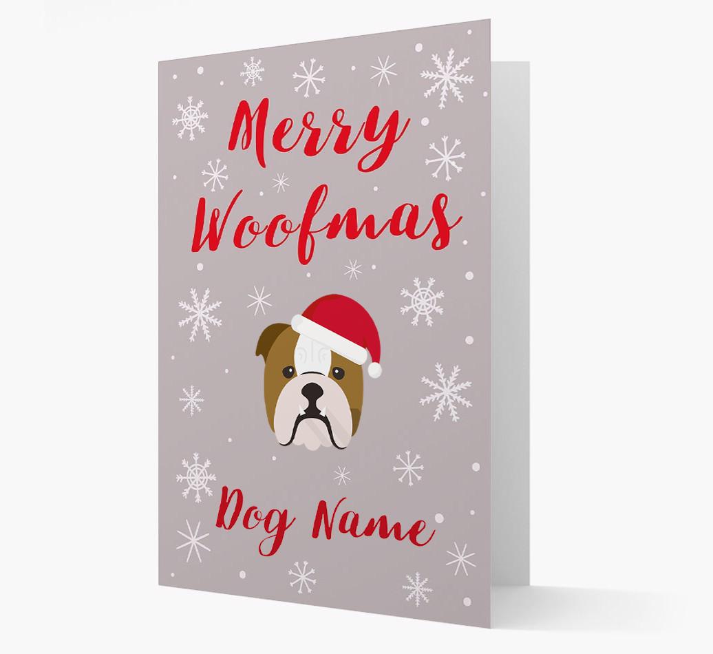 'Merry Woofmas {dogsName}' Card with your {breedFullName} Christmas Icon