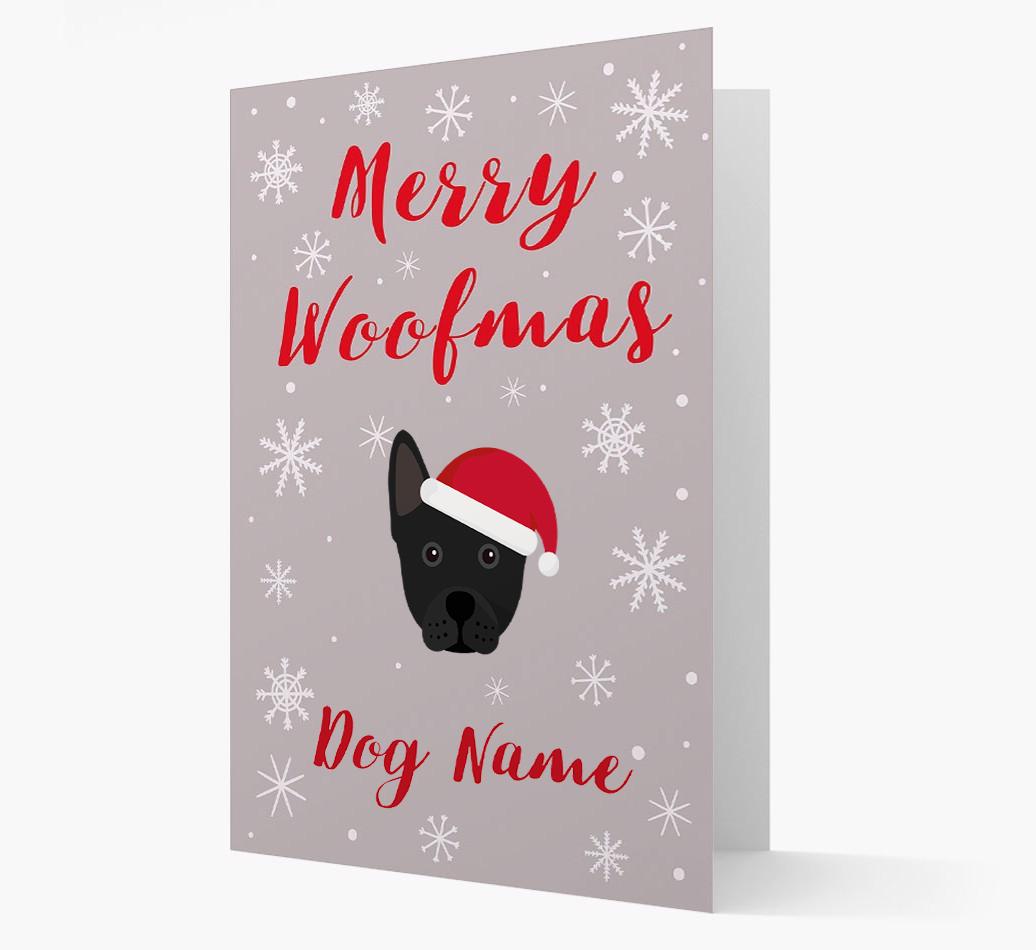'Merry Woofmas {dogsName}' Card with your {breedFullName} Christmas Icon