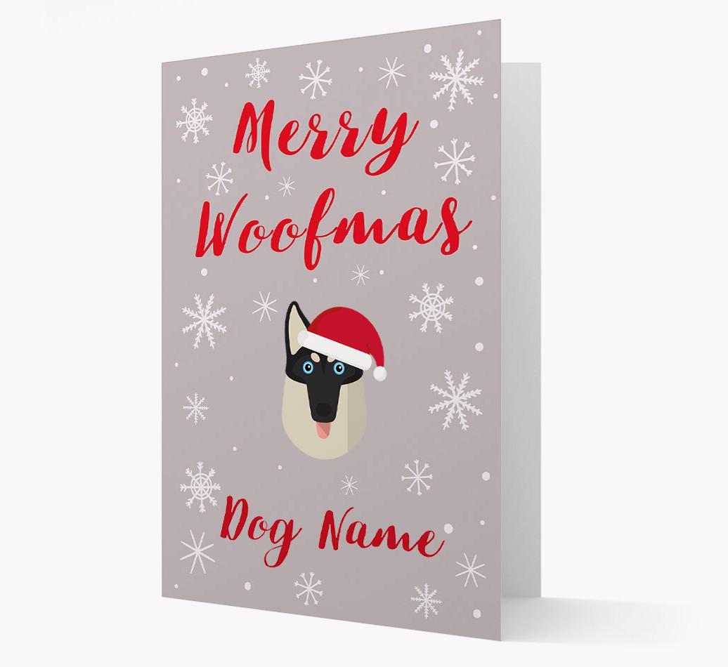 'Merry Woofmas {dogsName}' Card with your {breedFullName} Christmas Icon