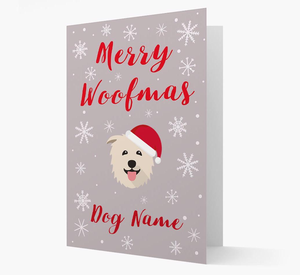 'Merry Woofmas {dogsName}' Card with your {breedFullName} Christmas Icon