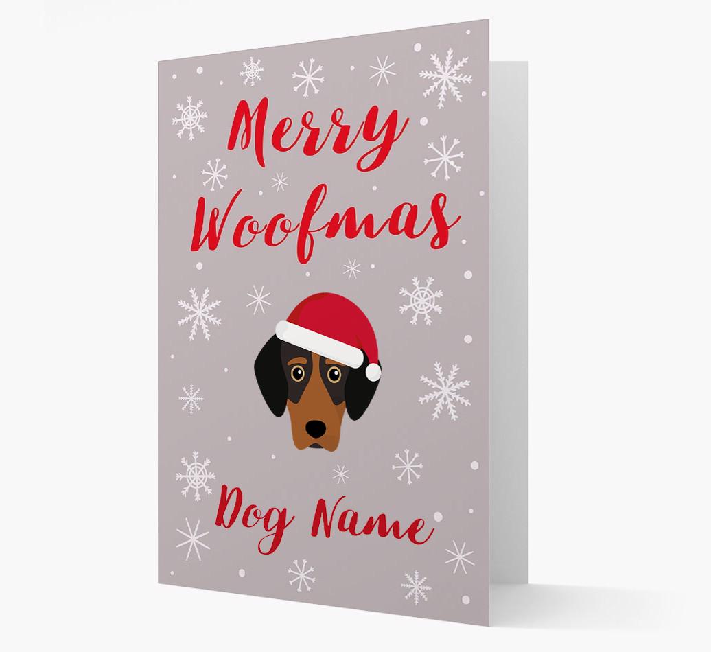 'Merry Woofmas {dogsName}' Card with your {breedFullName} Christmas Icon