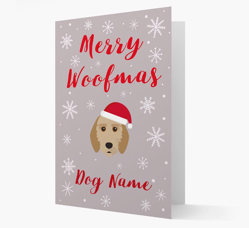'Merry Woofmas {dogsName}' Card with your {breedFullName} Christmas Icon