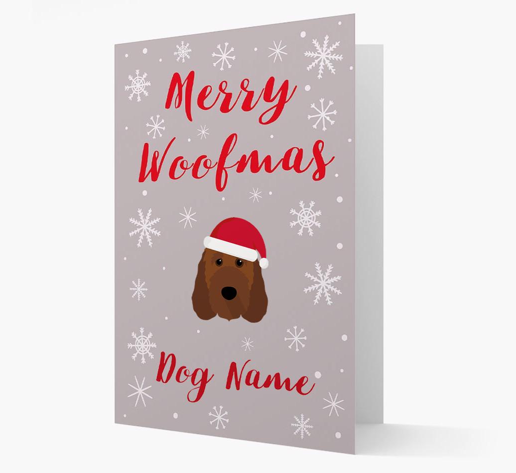 'Merry Woofmas {dogsName}' Card with your {breedFullName} Christmas Icon