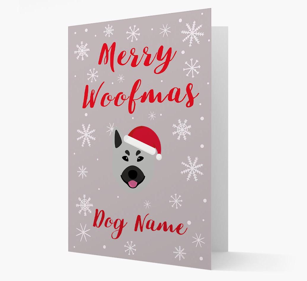 'Merry Woofmas {dogsName}' Card with your {breedFullName} Christmas Icon