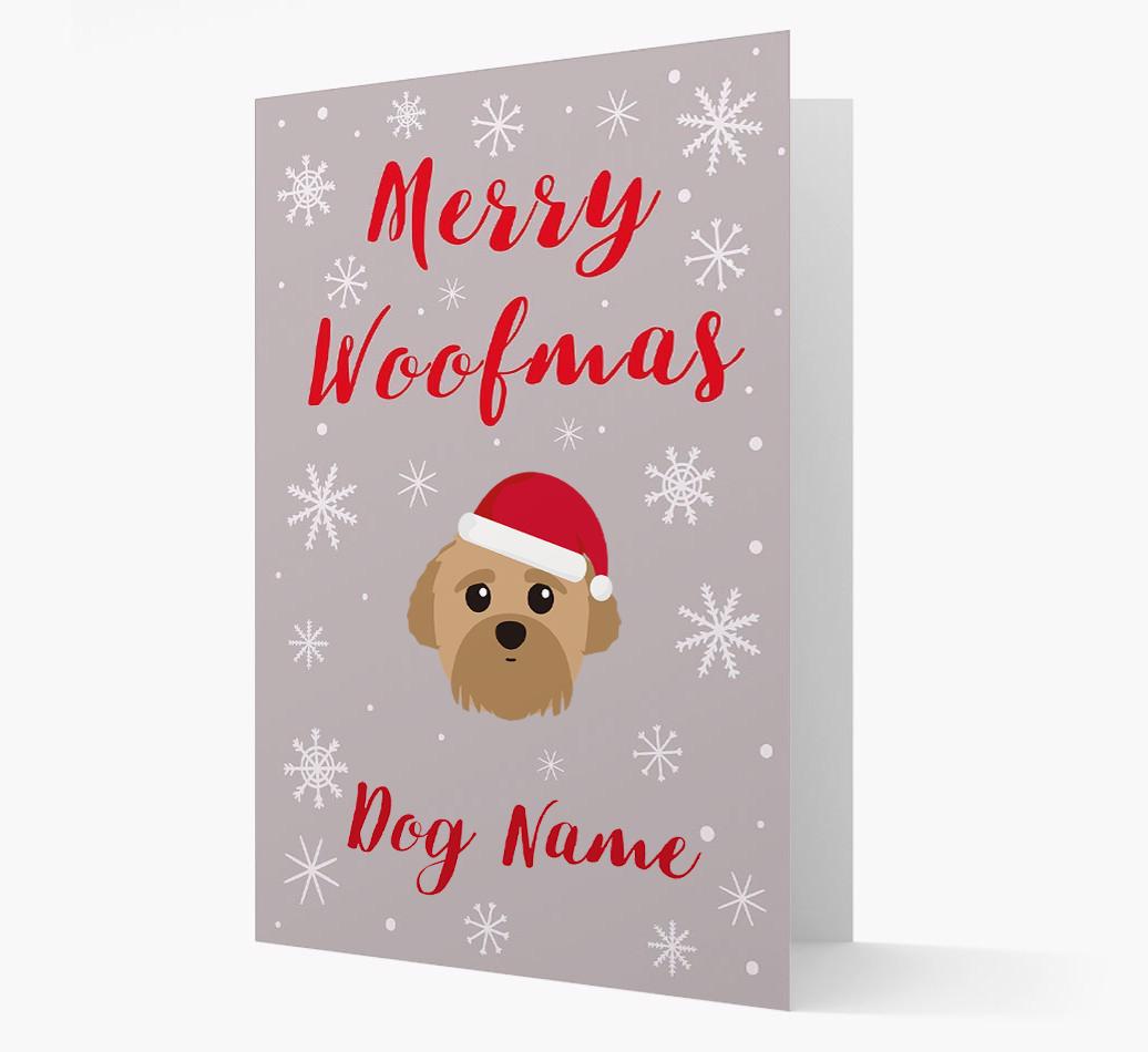 'Merry Woofmas {dogsName}' Card with your {breedFullName} Christmas Icon