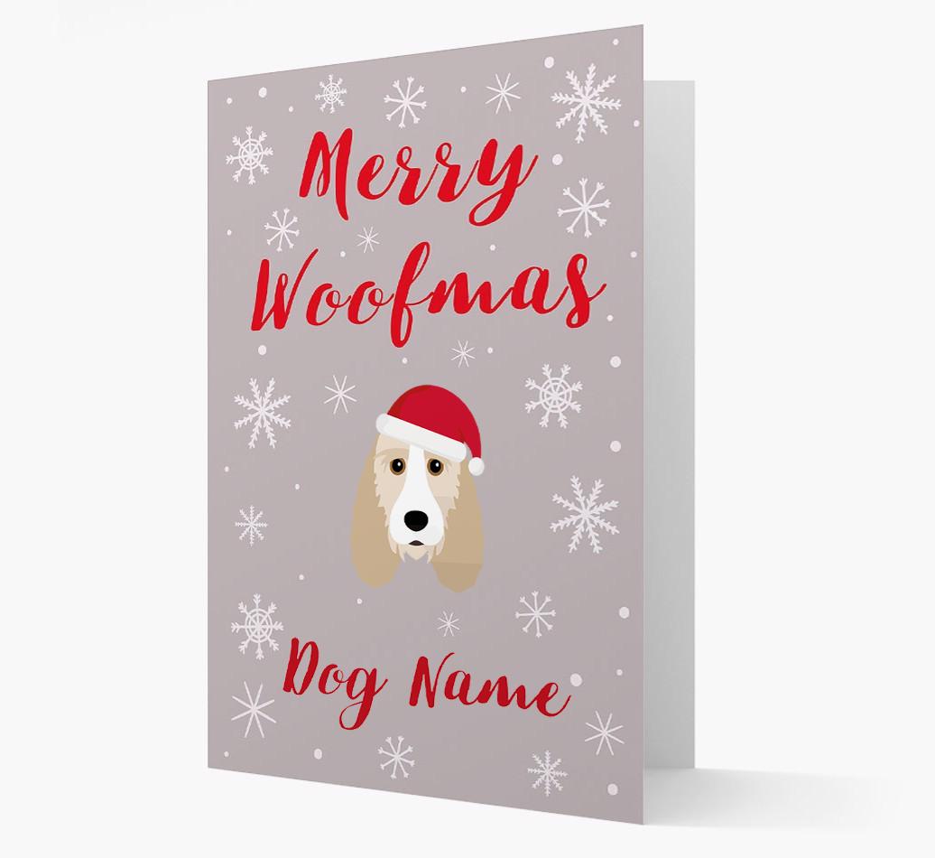 'Merry Woofmas {dogsName}' Card with your {breedFullName} Christmas Icon
