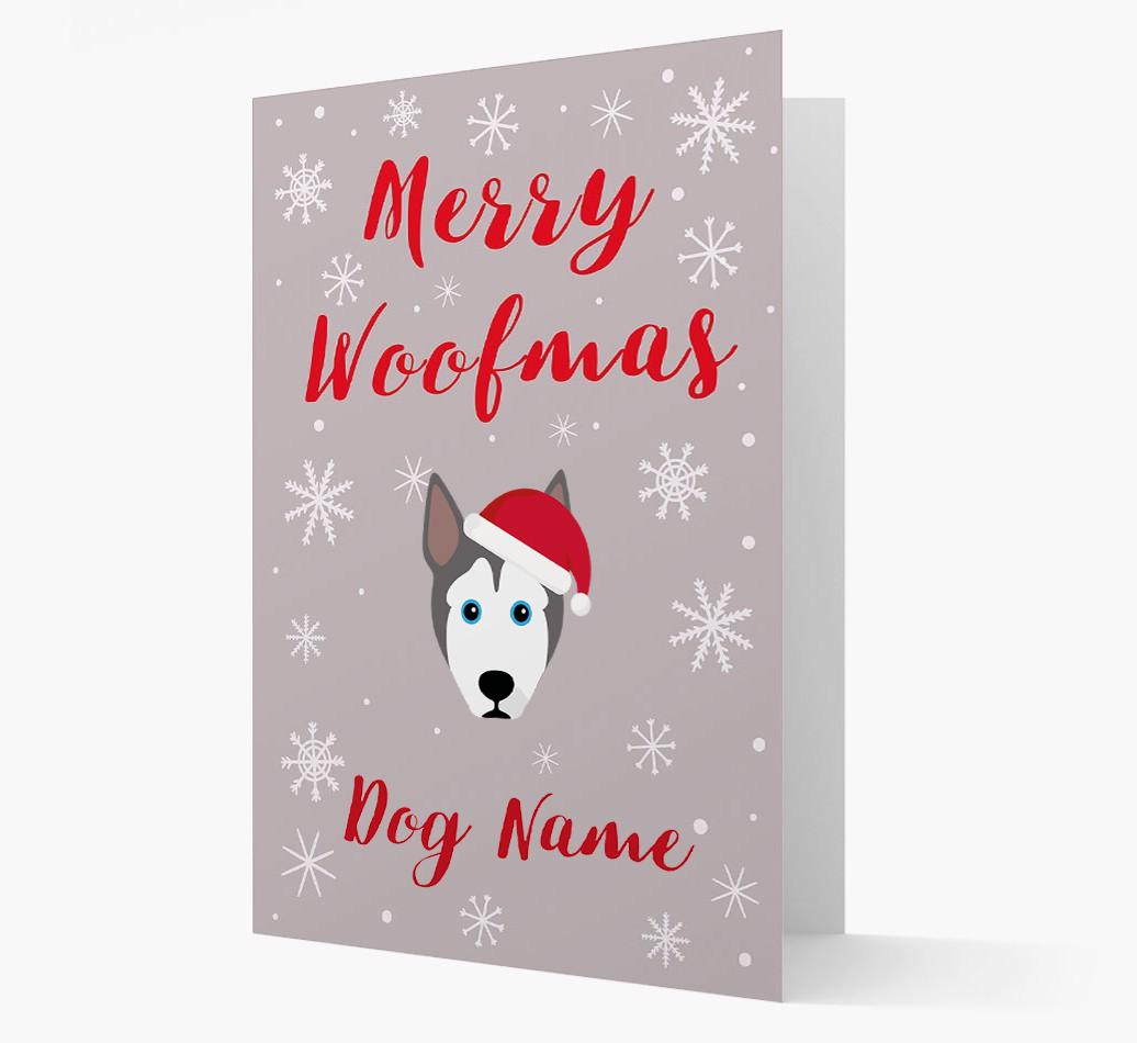 'Merry Woofmas {dogsName}' Card with your {breedFullName} Christmas Icon