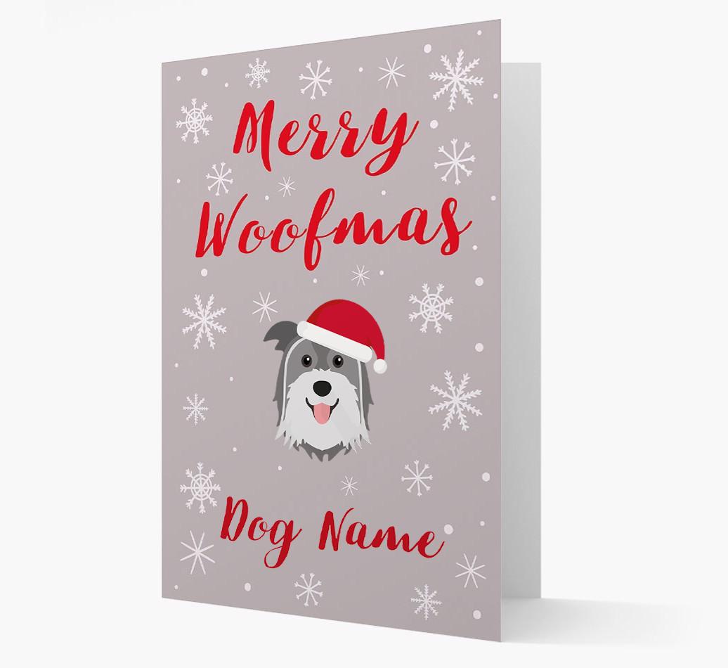 'Merry Woofmas {dogsName}' Card with your {breedFullName} Christmas Icon