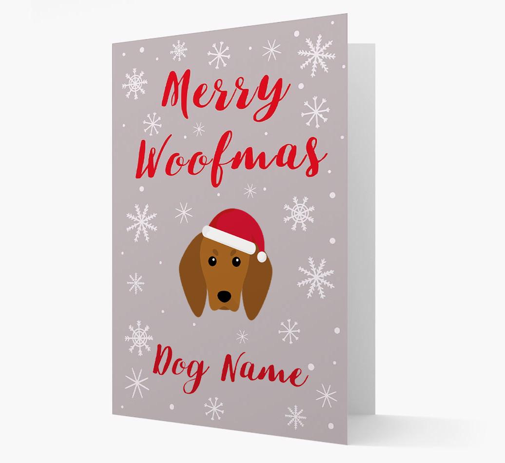 'Merry Woofmas {dogsName}' Card with your {breedFullName} Christmas Icon