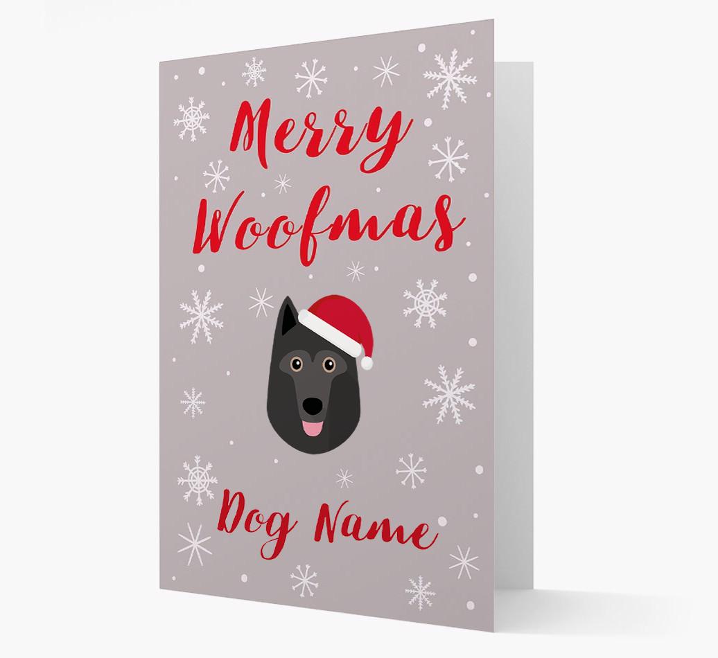 'Merry Woofmas {dogsName}' Card with your {breedFullName} Christmas Icon