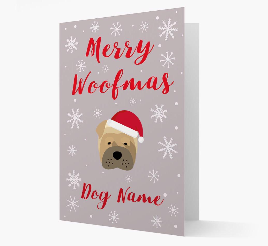 'Merry Woofmas {dogsName}' Card with your {breedFullName} Christmas Icon