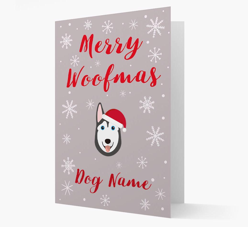 'Merry Woofmas {dogsName}' Card with your {breedFullName} Christmas Icon