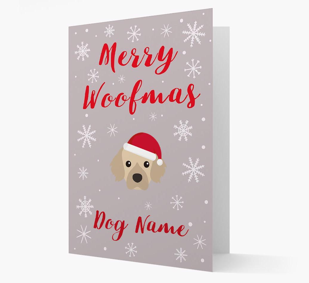 'Merry Woofmas {dogsName}' Card with your {breedFullName} Christmas Icon