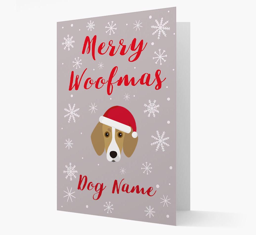 'Merry Woofmas {dogsName}' Card with your {breedFullName} Christmas Icon