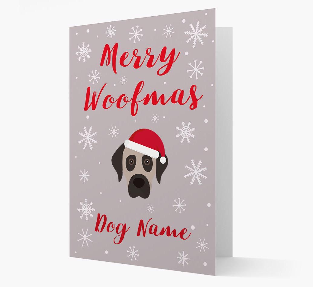 'Merry Woofmas {dogsName}' Card with your {breedFullName} Christmas Icon