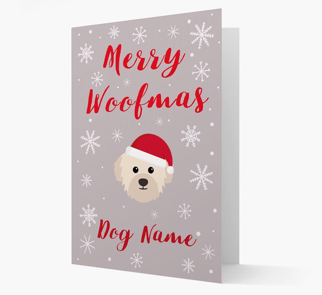 'Merry Woofmas {dogsName}' Card with your {breedFullName} Christmas Icon