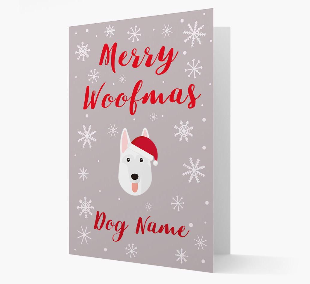 'Merry Woofmas {dogsName}' Card with your {breedFullName} Christmas Icon