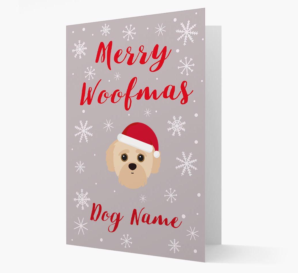 'Merry Woofmas {dogsName}' Card with your {breedFullName} Christmas Icon